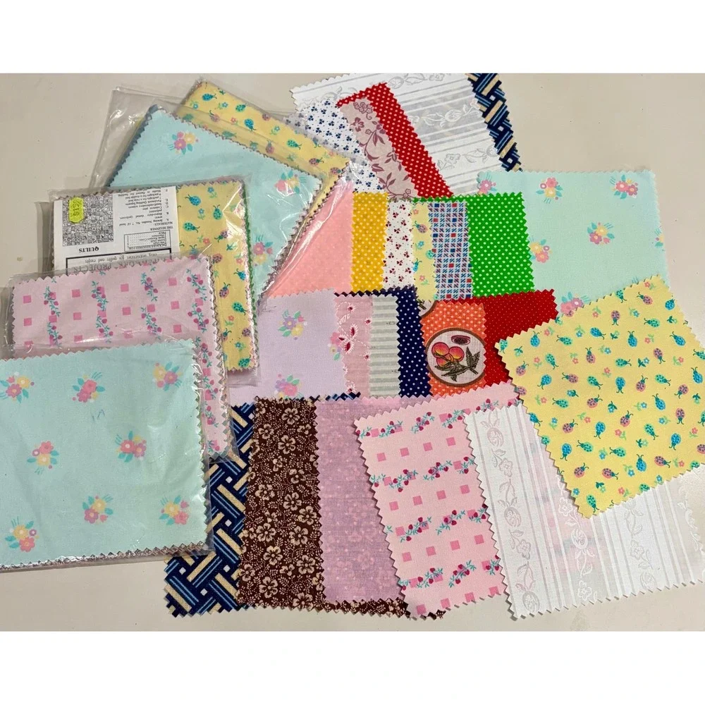 Vintage 1970s Patchwork Quilt Squares 6x6 Precut Fabric Lot Floral Calico NOS